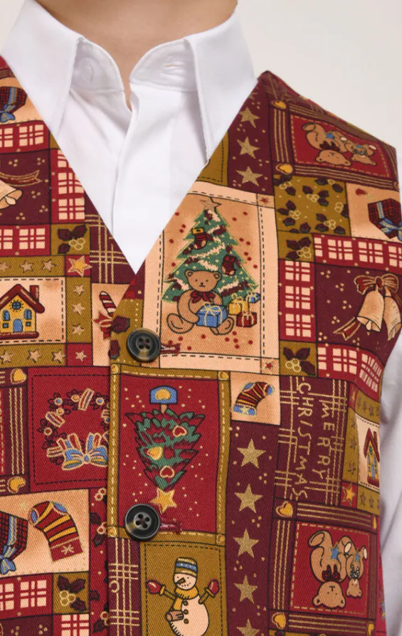 Jongens rood vintage kerstmis print gilet - photo 1 Jongens rood vintage kerstmis print gilet - photo 1