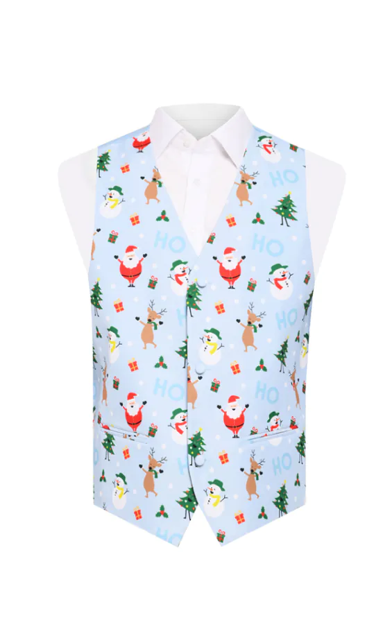 Feestelijk lichtblauw besneeuwd kerstgilet voor jongens