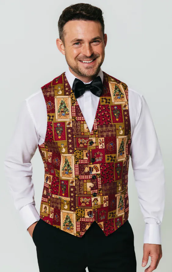 Rood vintage kerstmis print vest - beperkte editie Rood vintage kerstmis print vest - beperkte editie