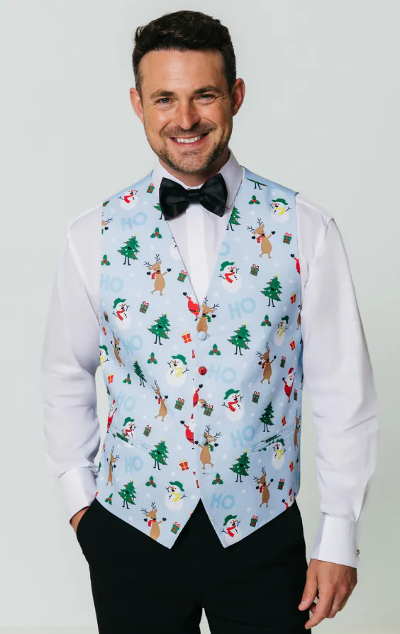 Feestelijk lichtblauw besneeuwd kerstgilet