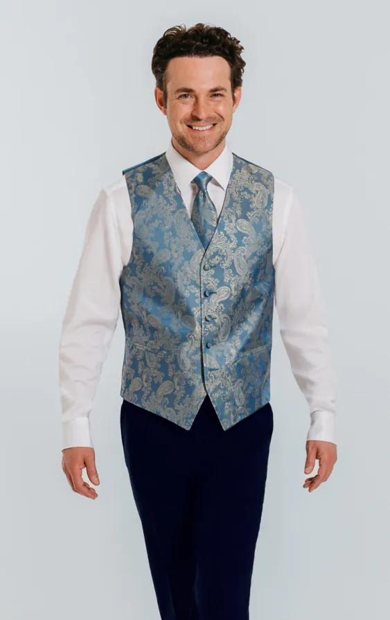 Duck egg blauw paisley gilet