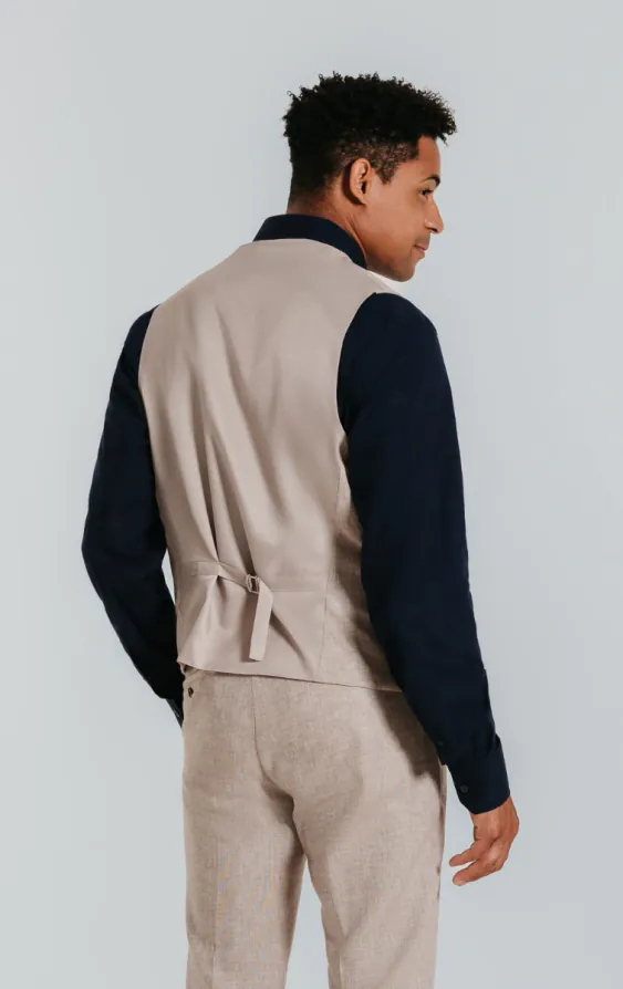 Zand kleurig linnen slim fit gilet - photo 2