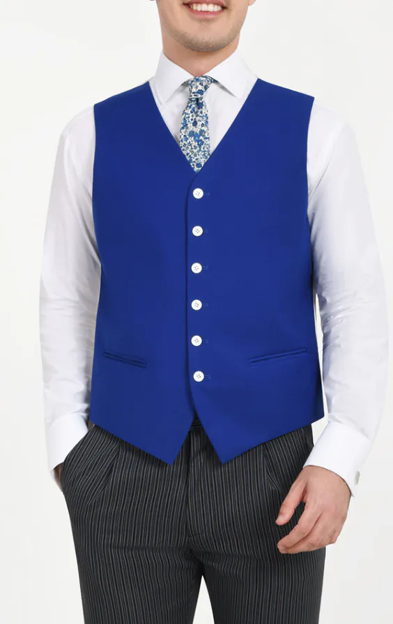 Koningsblauw gilet voor trouwpak