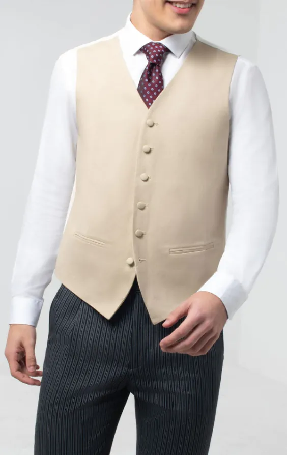 Goudkleurig/buff kleurig enkele rijig gilet voor traditioneel trouwpak Goudkleurig/buff kleurig enkele rijig gilet voor traditioneel trouwpak
