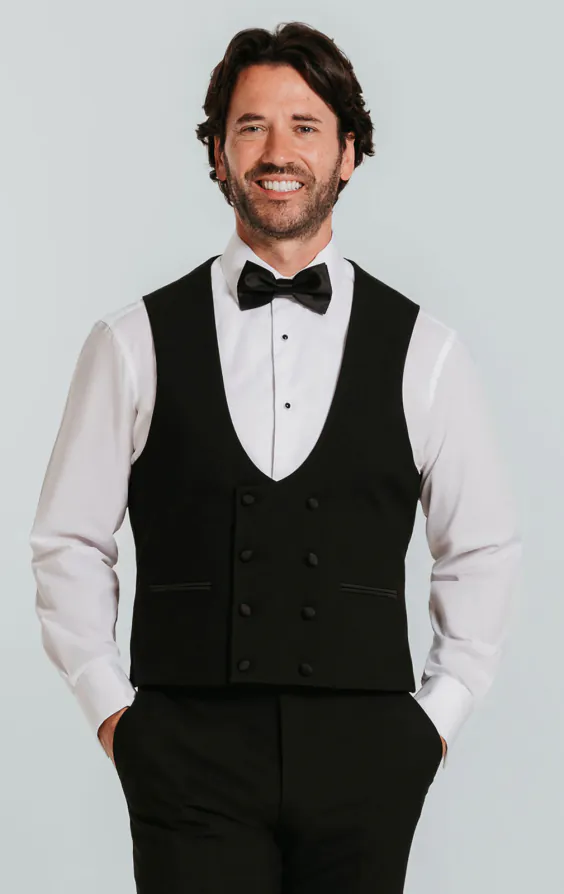 Zwart double breasted slim fit smoking gilet
