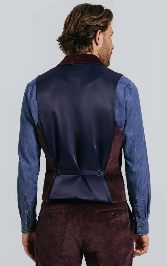 Bordeaux rood corduroy double breasted gilet met revers kraag - photo 2 Bordeaux rood corduroy double breasted gilet met revers kraag - photo 2