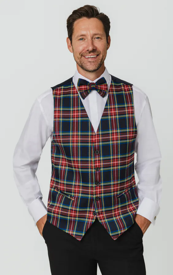 Navy tartan ruit gilet