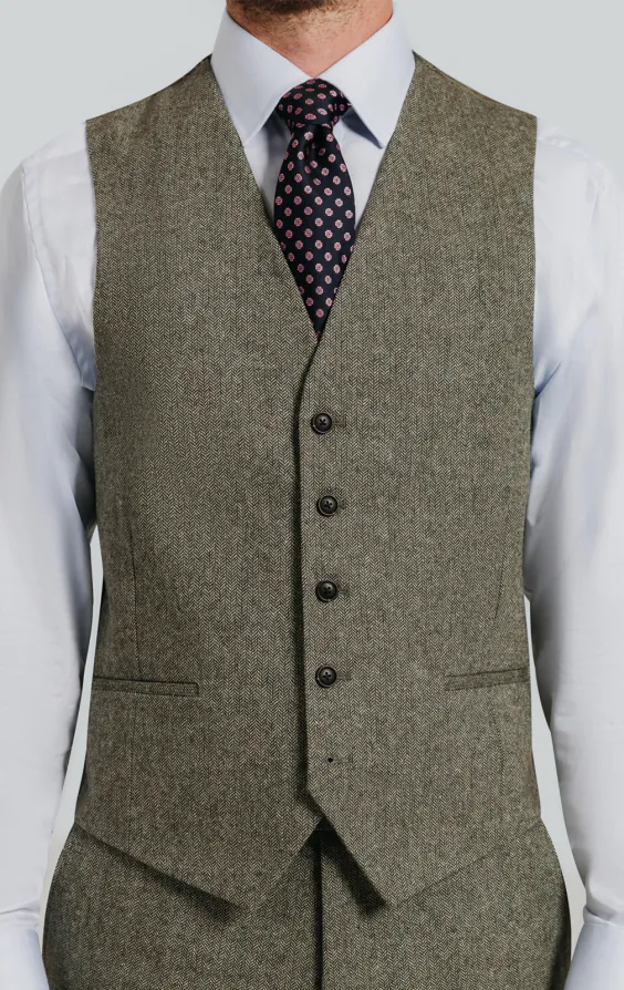 Sage groen visgraat tweed gilet - photo 1 Sage groen visgraat tweed gilet - photo 1