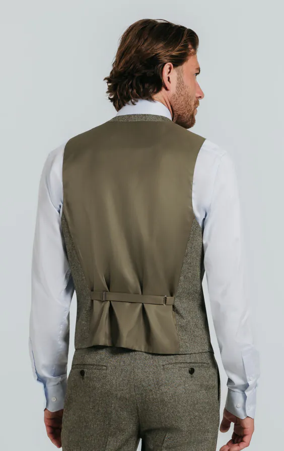 Sage groen visgraat tweed gilet - photo 2 Sage groen visgraat tweed gilet - photo 2