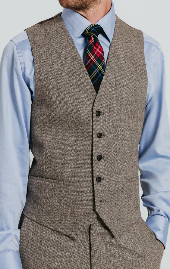 Bruin visgraat tweed gilet - photo 1 Bruin visgraat tweed gilet - photo 1