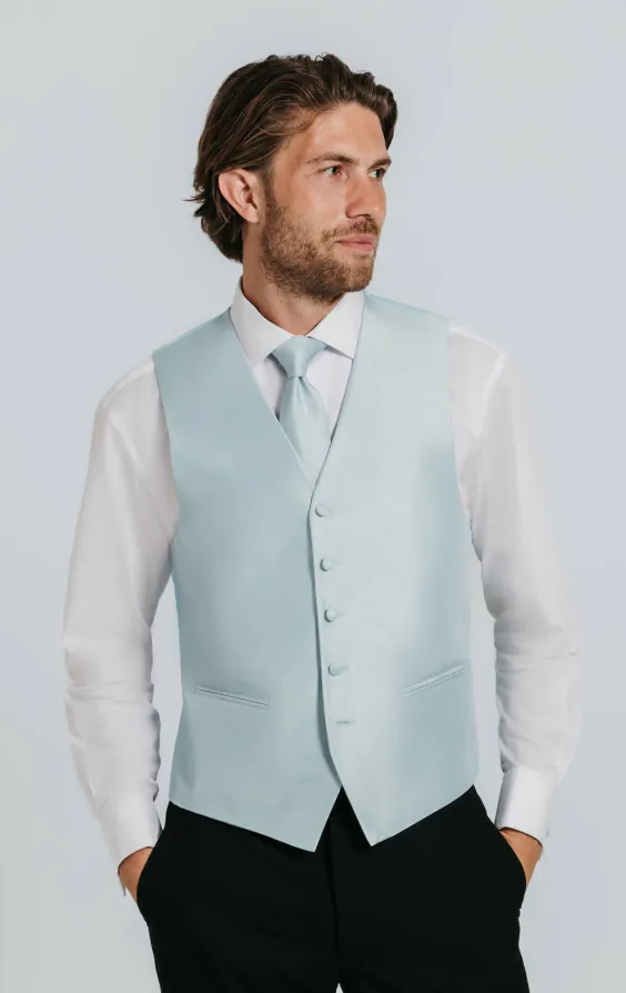 Poederblauw poly dupion gilet
