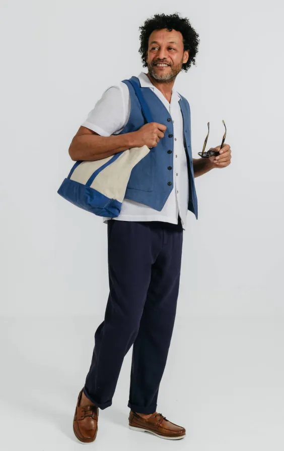 Blauw linnen visgraat gilet - photo 1