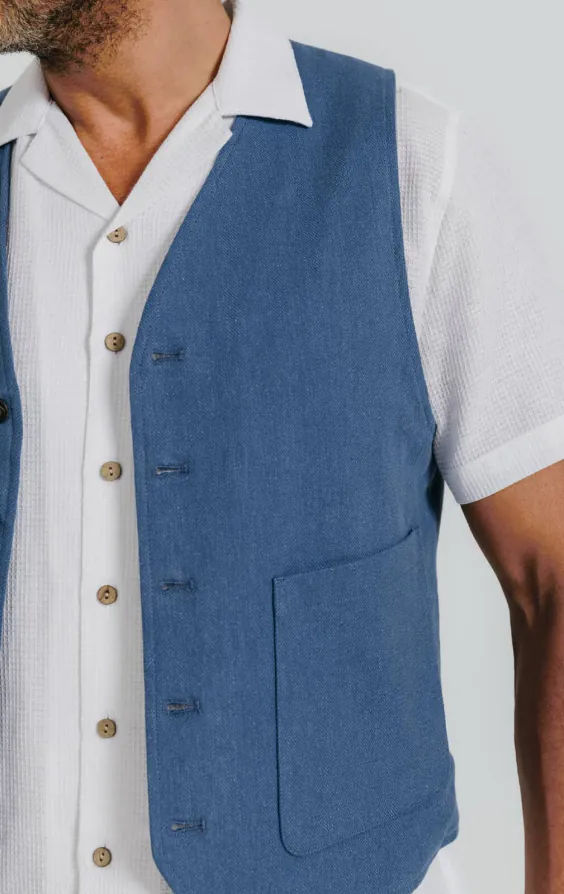 Blauw linnen visgraat gilet - photo 2
