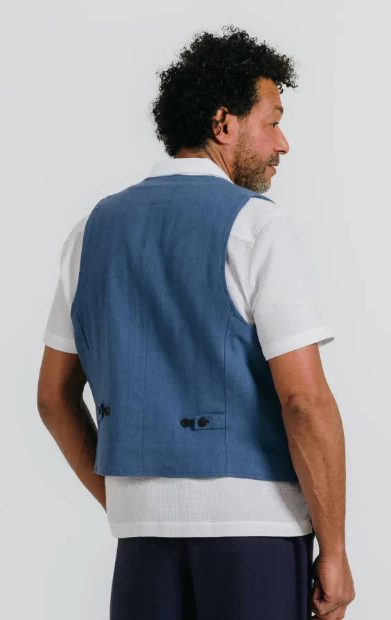 Blauw linnen visgraat gilet - photo 3