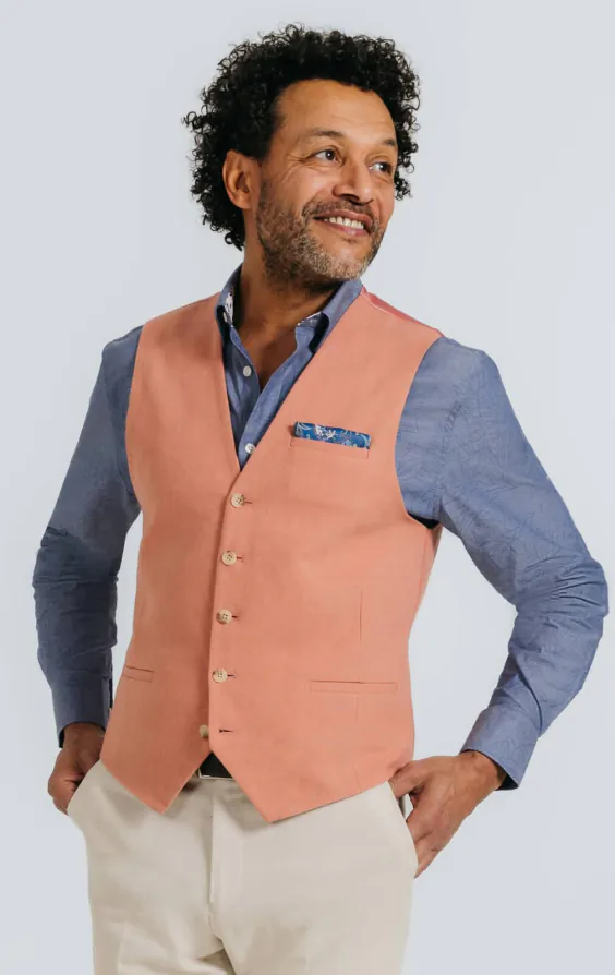 Koraal linnen twill gilet