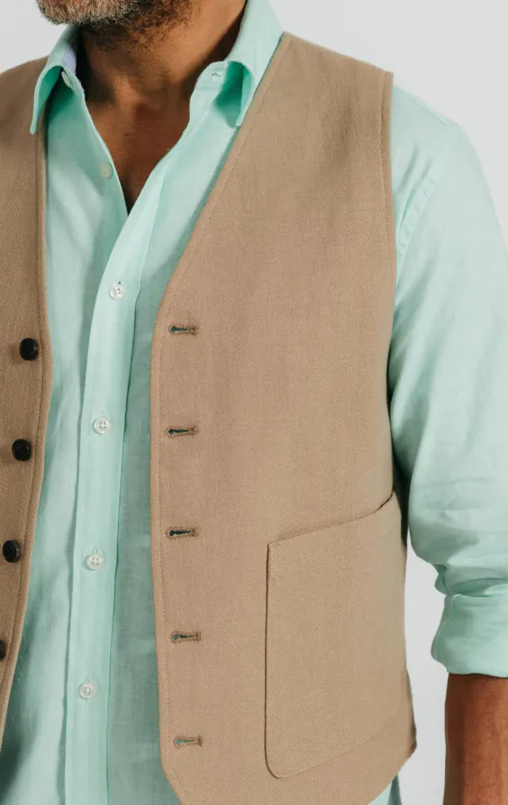 Tan linnen twill gilet - photo 2