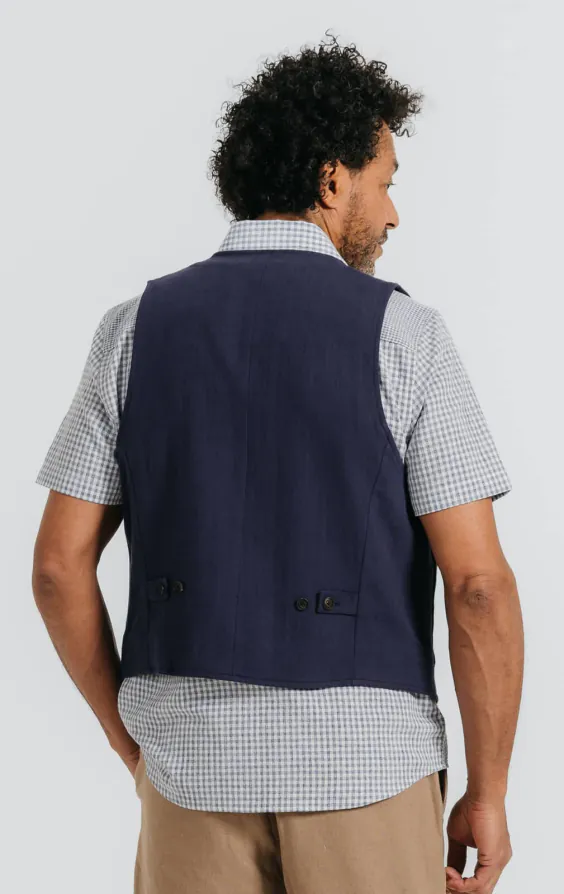 Navy linnen twill gilet - photo 3