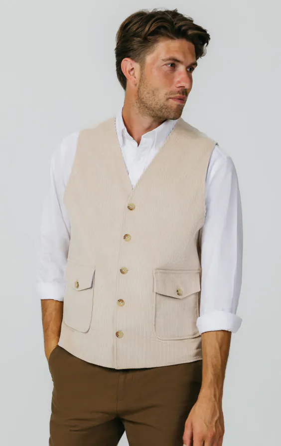 Beige corduroy gilet met opgezette zakken