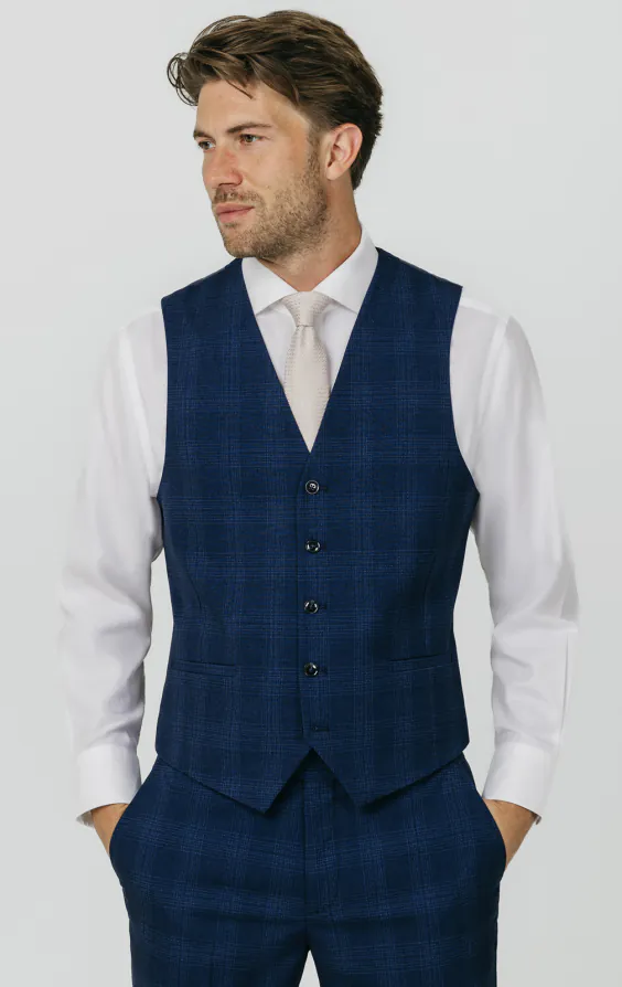 Koningsblauw schaduw geruit gilet Koningsblauw schaduw geruit gilet