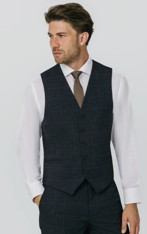 Navy met roest geruit gilet Navy met roest geruit gilet