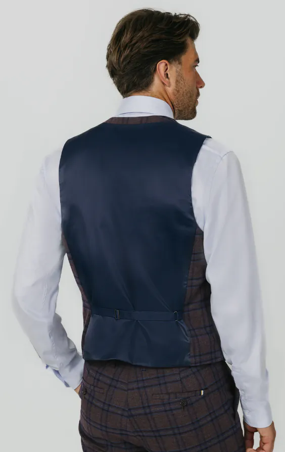 Bordeauxrood met blauw geruit double breasted gilet - photo 2 Bordeauxrood met blauw geruit double breasted gilet - photo 2