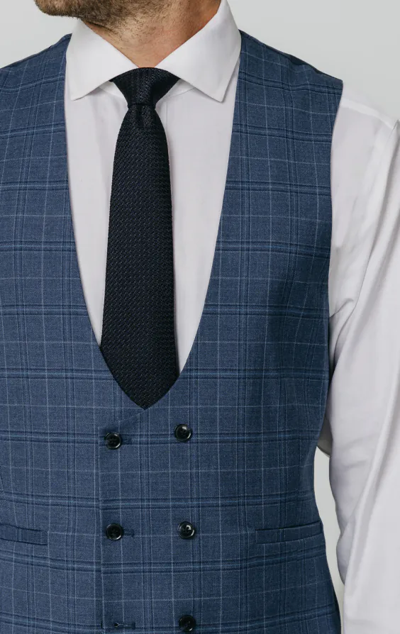 Blauw geruit double breasted gilet - photo 1