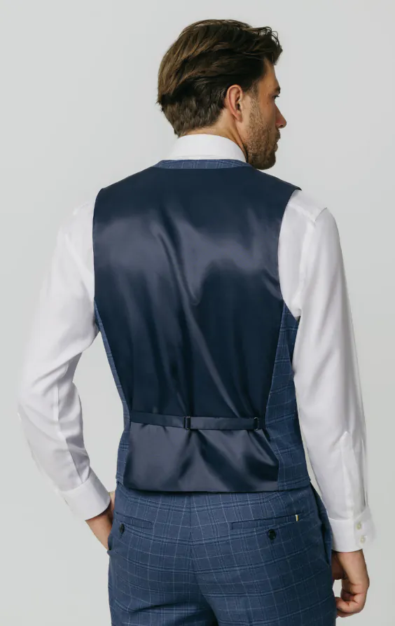 Blauw geruit double breasted gilet - photo 2
