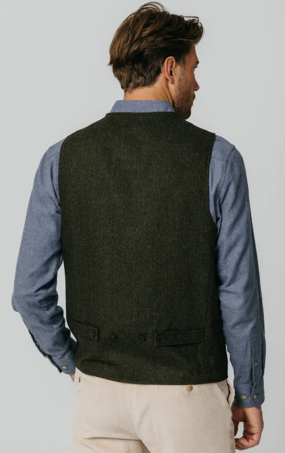 Groen visgraat tweed gilet met opgezette zakken - photo 3 Groen visgraat tweed gilet met opgezette zakken - photo 3