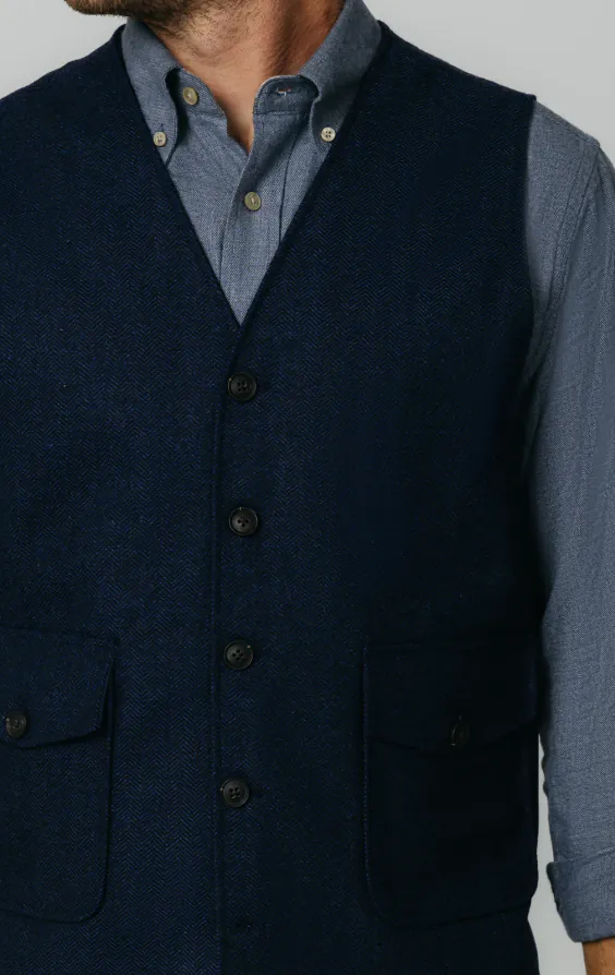 Marineblauw visgraat tweed gilet met opgezette zakken - photo 2 Marineblauw visgraat tweed gilet met opgezette zakken - photo 2