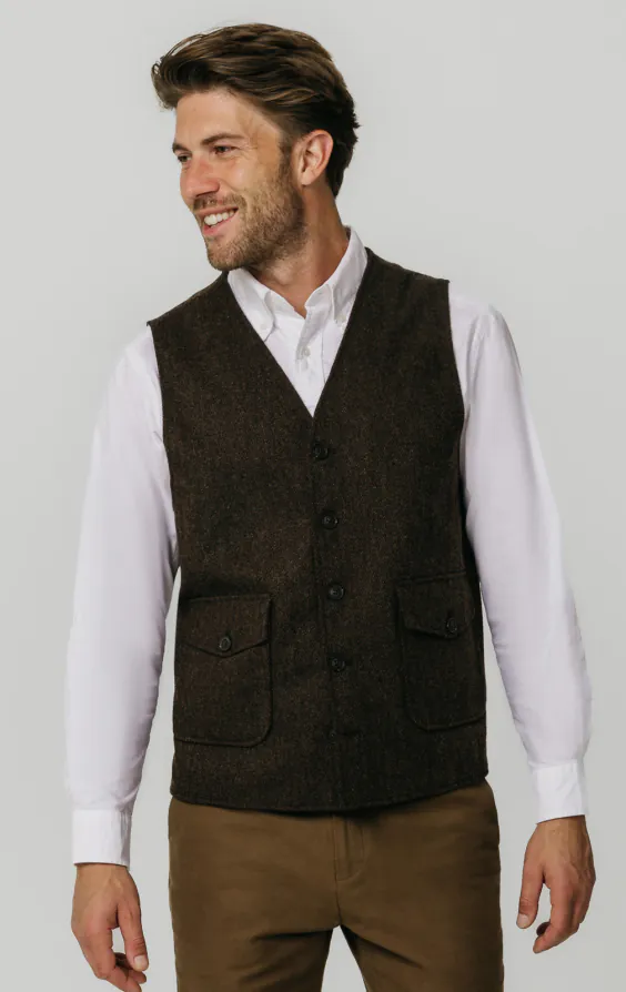 Bruin barleycorn tweed gilet met opgezette zakken Bruin barleycorn tweed gilet met opgezette zakken