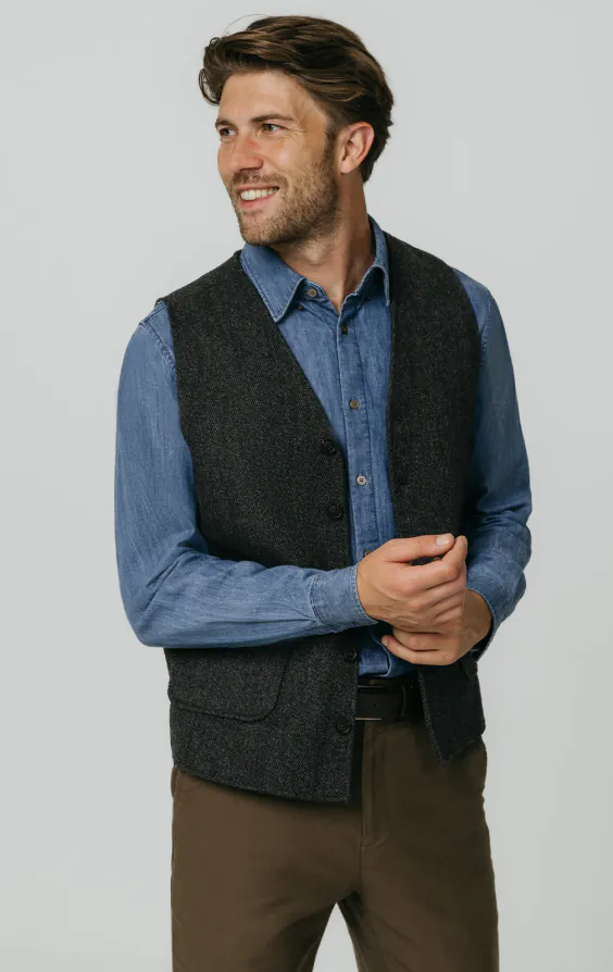 Grijs barleycorn tweed gilet met opgezette zakken - photo 2 Grijs barleycorn tweed gilet met opgezette zakken - photo 2