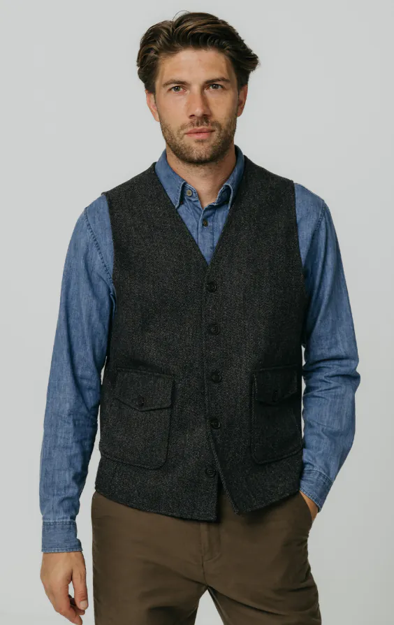 Grijs barleycorn tweed gilet met opgezette zakken Grijs barleycorn tweed gilet met opgezette zakken