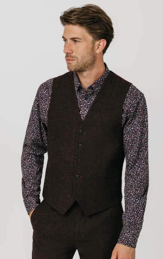 Bordeaux rood donegal tweed gilet Bordeaux rood donegal tweed gilet