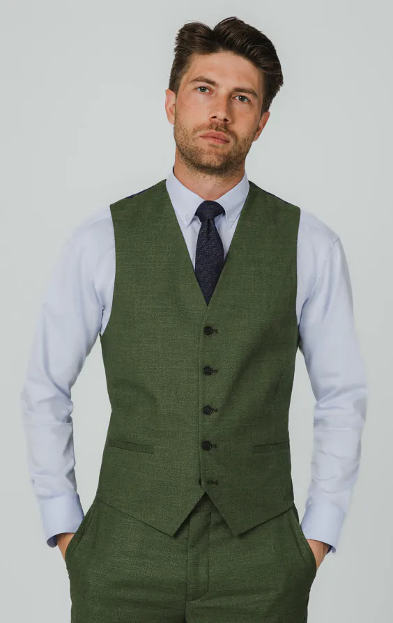 Dennengroen getextureerd geweven gilet Dennengroen getextureerd geweven gilet