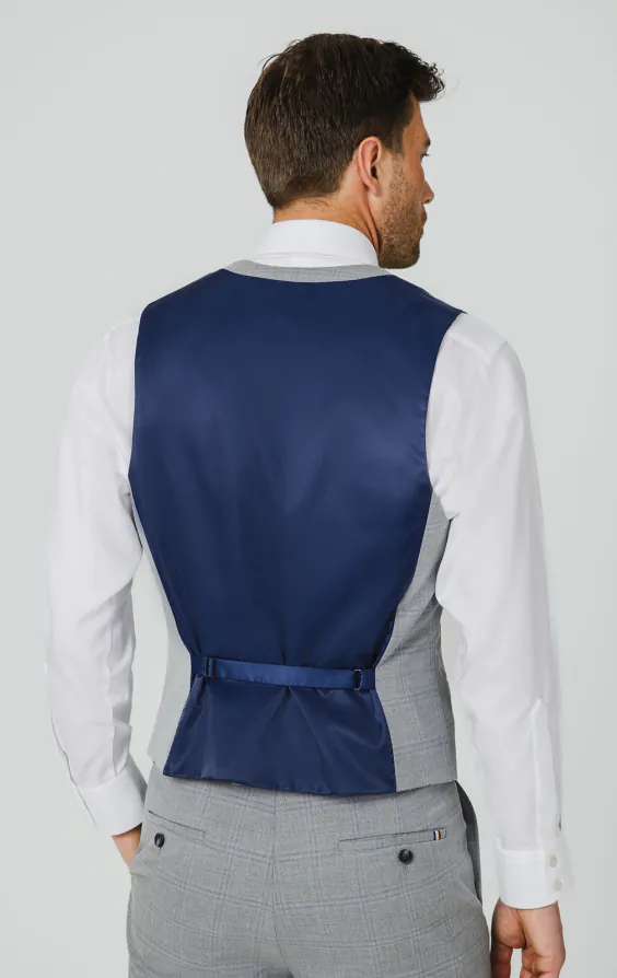 Lichtgrijs en blauw geruit gilet - photo 2 Lichtgrijs en blauw geruit gilet - photo 2