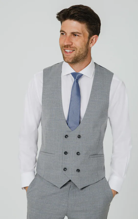 Lichtgrijs en blauw geruit gilet Lichtgrijs en blauw geruit gilet