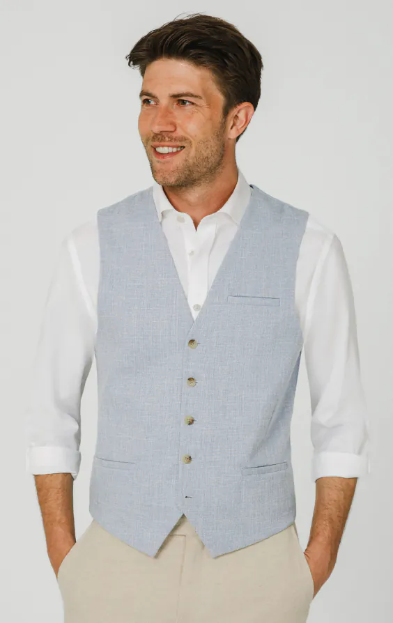 Lichtblauw getextureerd geweven gilet Lichtblauw getextureerd geweven gilet