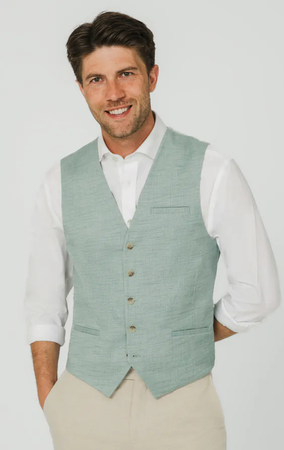 Aquagroen getextureerd geweven gilet Aquagroen getextureerd geweven gilet