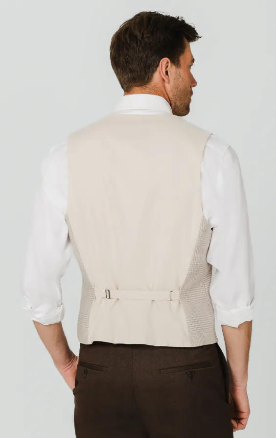 Beige Prince of Wales geruit gilet - photo 2 Beige Prince of Wales geruit gilet - photo 2