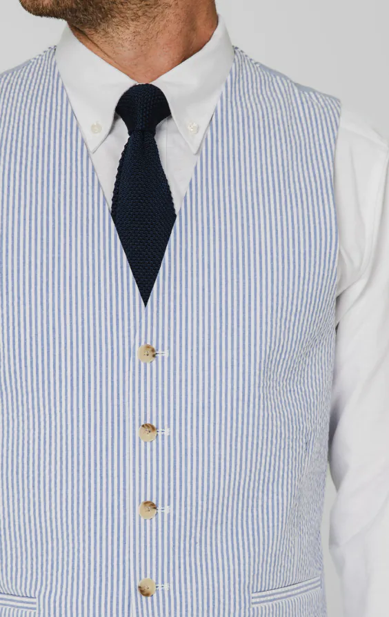 Blauw-wit seersucker gilet - photo 1