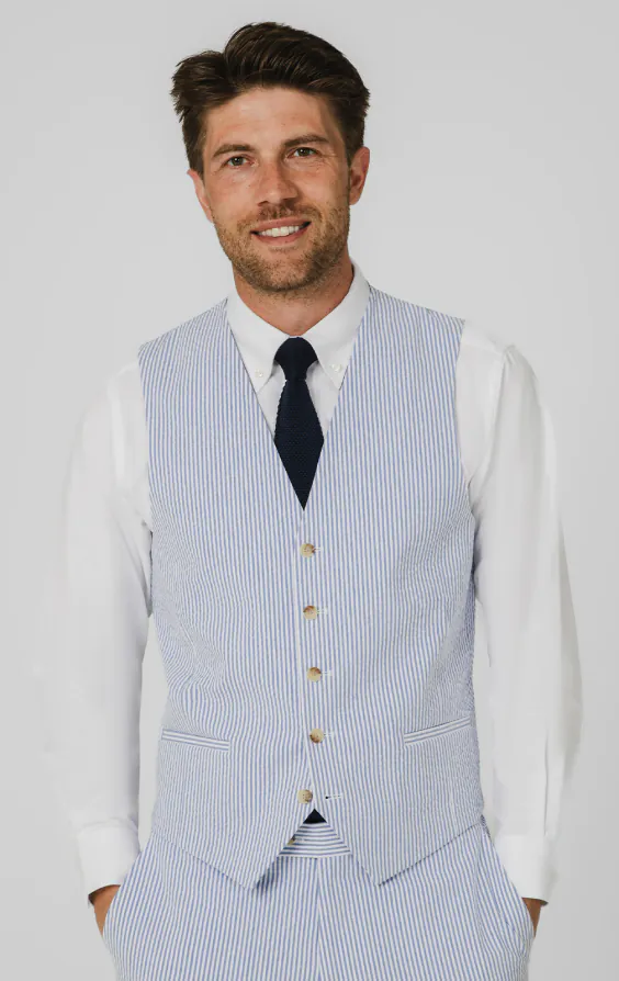 Blauw-wit seersucker gilet