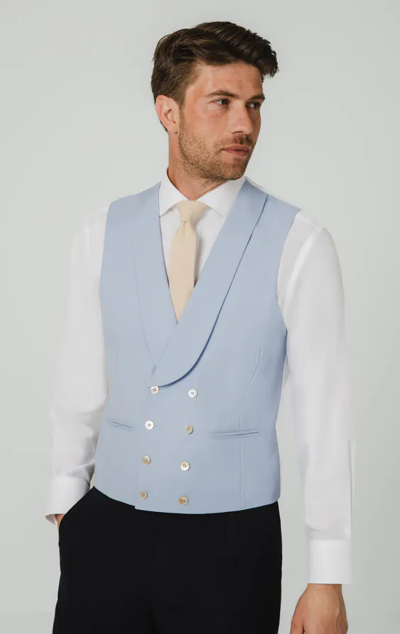 Lichtblauw dubbel rijig gilet voor trouwpak Lichtblauw dubbel rijig gilet voor trouwpak