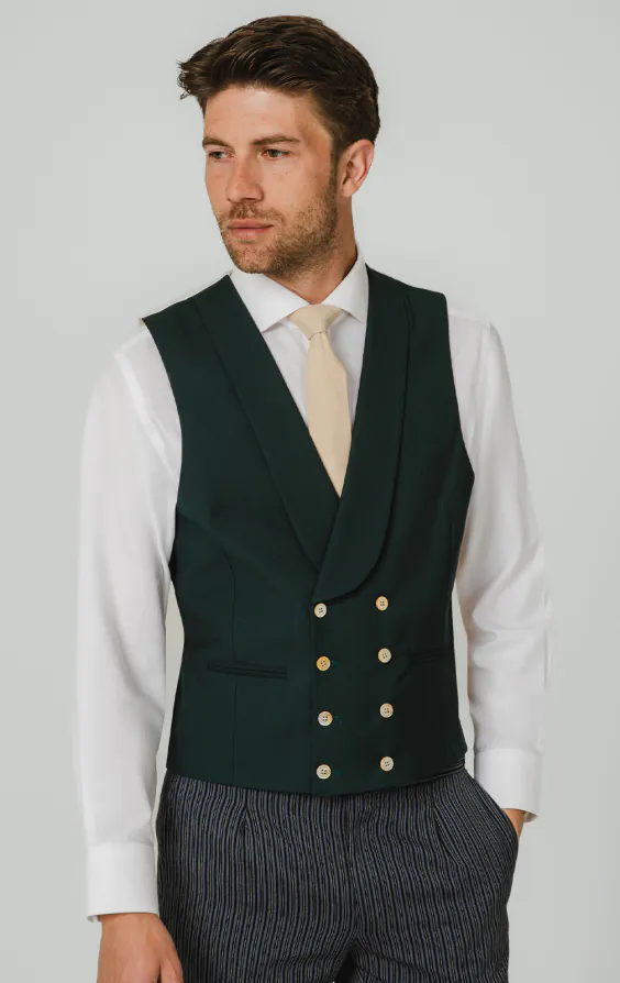Donkergroen dubbel rijig gilet voor trouwpak Donkergroen dubbel rijig gilet voor trouwpak