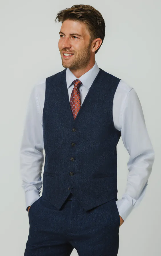 Blauw visgraat tweed gilet Blauw visgraat tweed gilet