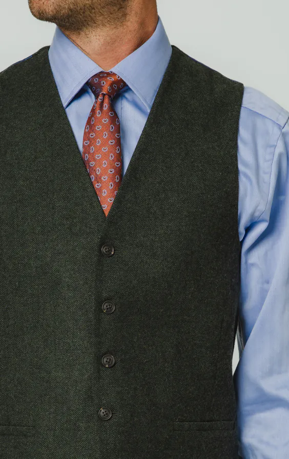 Donkergroen visgraat tweed gilet - photo 1