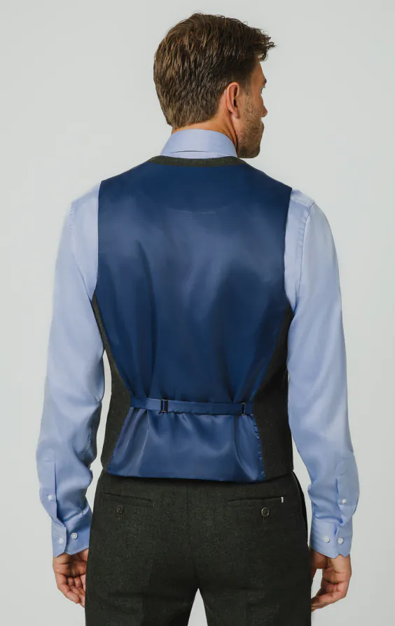 Donkergroen visgraat tweed gilet - photo 2