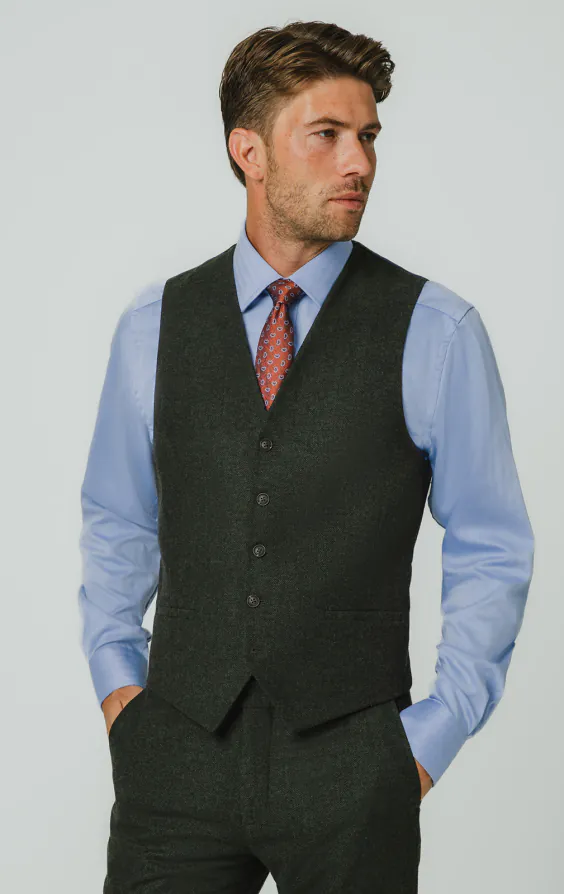Donkergroen visgraat tweed gilet