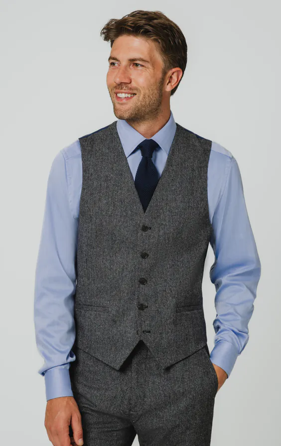 Grijs visgraat tweed gilet Grijs visgraat tweed gilet