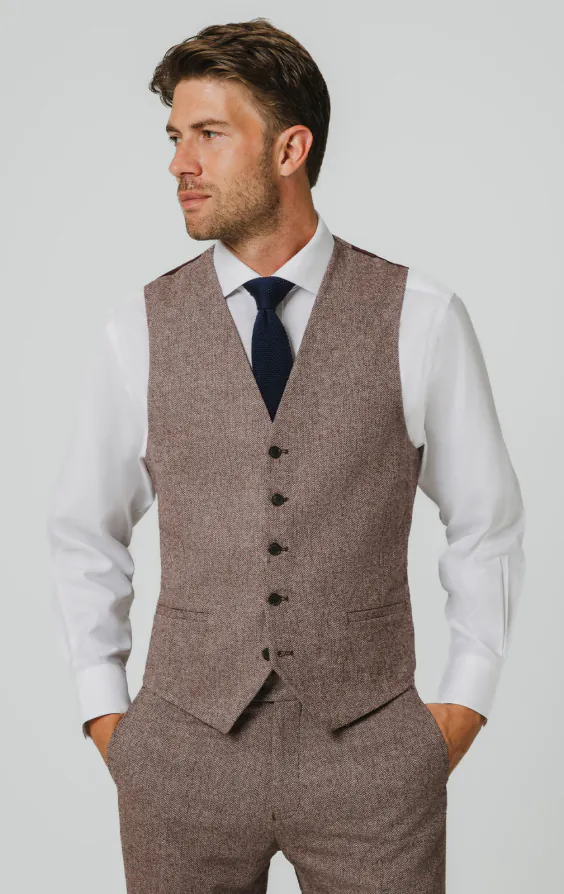 Roodhout visgraat tweed gilet