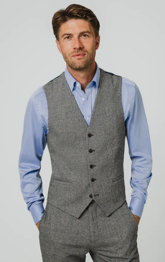 Grijs twill tweed gilet